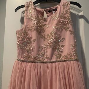 Xtraordinary Pink Dress with Gold Floral Embroidery
